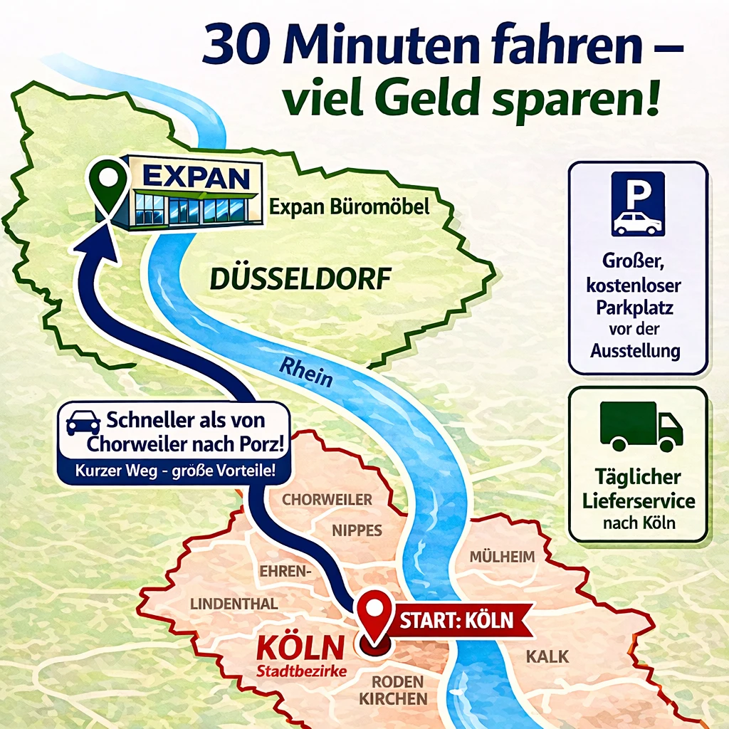 Der schnelle Weg von Köln zu den Empfangstheken von Expan Büromöbel